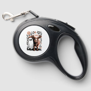 Rustic Highland Cow Ghost Halloween Retractable Pet Leash