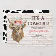 Rustic Highland Cow Girl Baby Shower Invitation