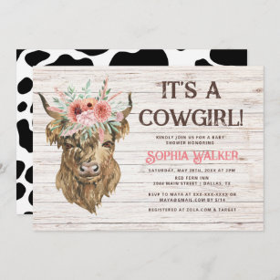 Rustic Highland Cow Girl Baby Shower Invitation