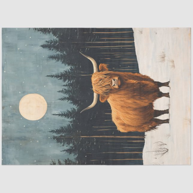Rustic Highland Cow in Winter Art Decoupage Tissue Paper (Front)