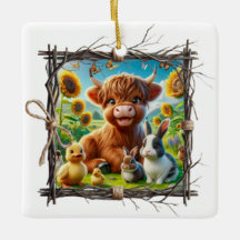Rustic Highland Cow Ornament – Farmhouse Keepsake