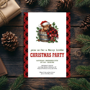 Rustic highland cow party invite holly and pine