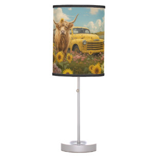 Rustic Highland Vintage Truck Sunflowers Table Lamp