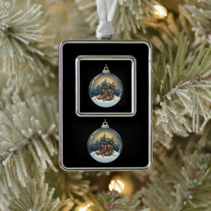 Rustic Hiking Boots Mountain Scene Christmas Ornament