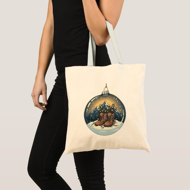 Rustic Hiking Boots Mountain Scene Christmas  Tote Bag (Front (Product))