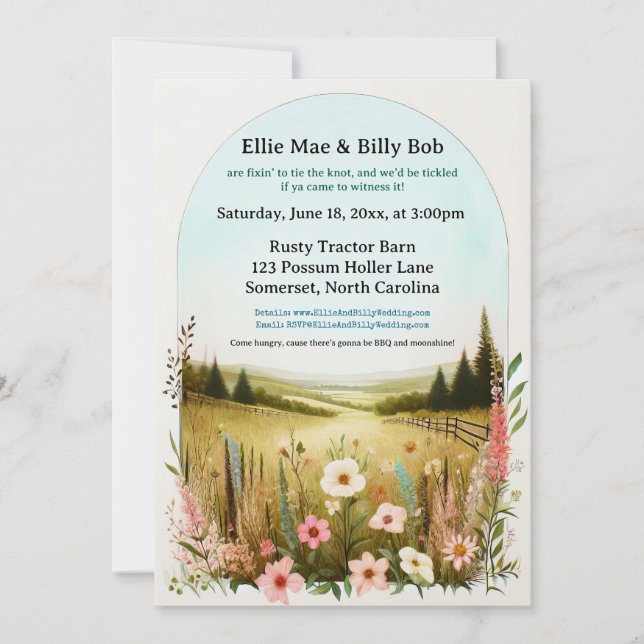 Rustic Hillbilly Countryside Wedding Invitation (Front)