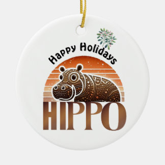 Rustic Hippo Earth Tones Holidays Ceramic Ornament