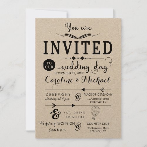 Rustic Hipster Wedding Invitation card