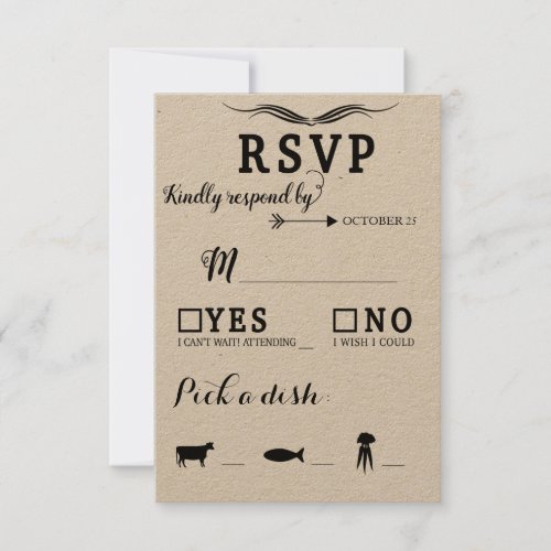 Rustic Hipster wedding RSVP card meal options