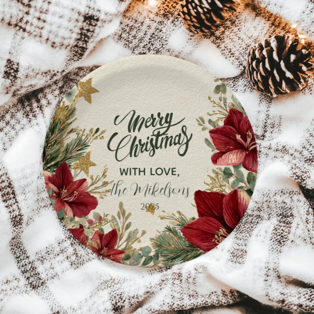 Rustic Holiday Amaryllis Christmas Paper Plates (Creator Uploaded)