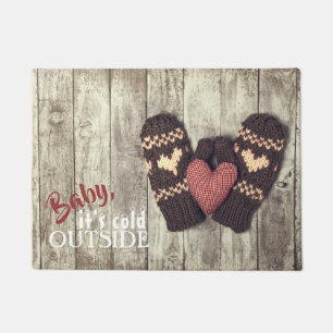 Rustic Holiday Baby It's Cold Outside Winter Doormat