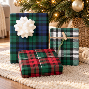 Rustic Holiday Black Watch Plaid Christmas Wrapping Paper Sheets
