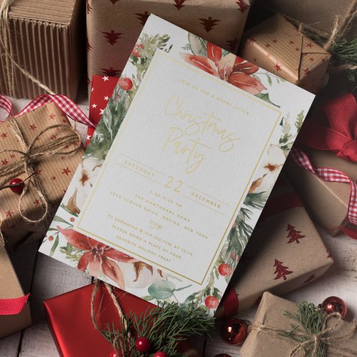 Rustic Holiday Botanical Frame Christmas Party Foil Invitation