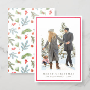 Rustic Holiday Botanical Print Christmas Letterpress Photo Cards