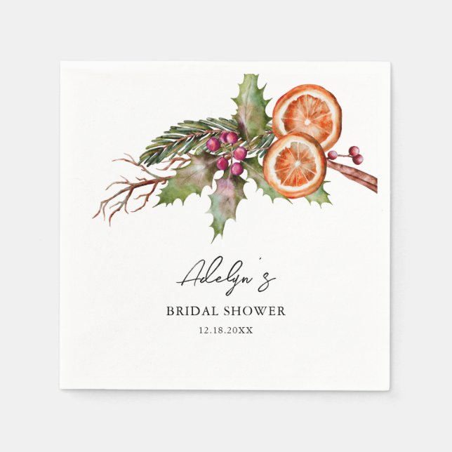 Rustic Holiday Bridal Shower Napkins (Front)