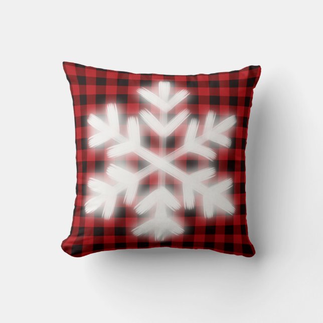 Rustic Holiday Christmas design red buffalo plaid Throw Pillow (Front)