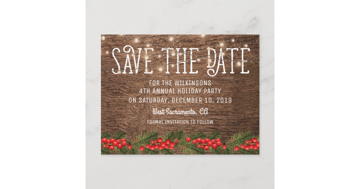 Rustic Holiday Christmas Party Save the Date Announcement Postcard Zazzle