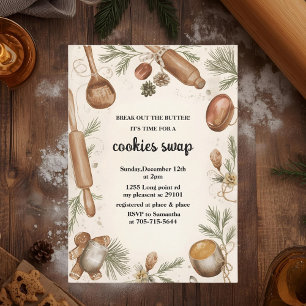 Rustic Holiday Cookie Swap Cozy Baking Party Invitation