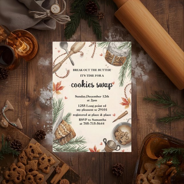 Rustic Holiday Cookie Swap | Cozy Baking Party Invitation (Creator Uploaded)