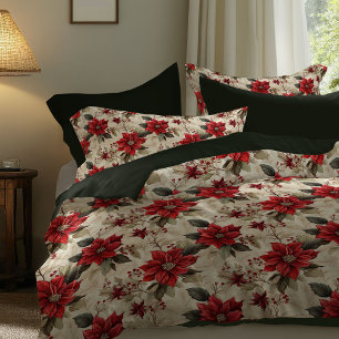 Rustic Holiday Duvet Watercolor Christmas Flowers Cover