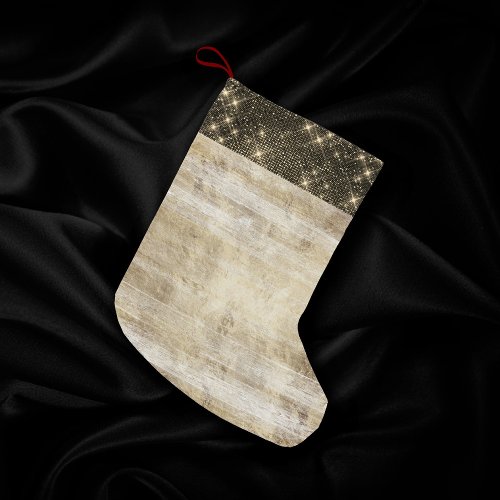 Rustic Holiday  Elegant Gold Wood Grain on White Small Christmas Stocking