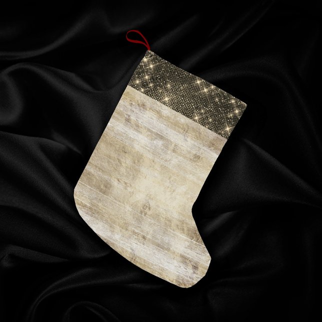 Rustic Holiday | Elegant Gold Wood Grain on White Small Christmas Stocking (Creator Uploaded)