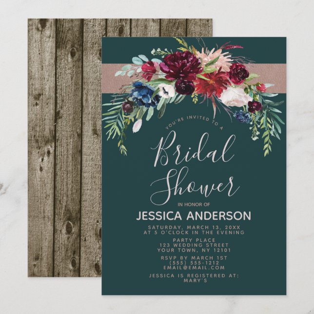 Rustic Holiday Floral Bridal Shower Invitation (Front/Back)