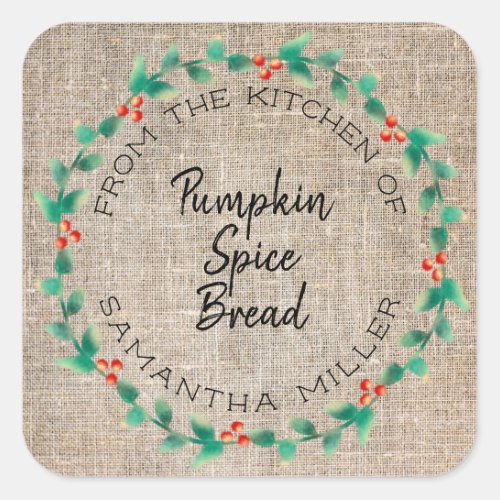 Rustic Holiday Holly Wreath Kitchen Treats Gift Square Sticker