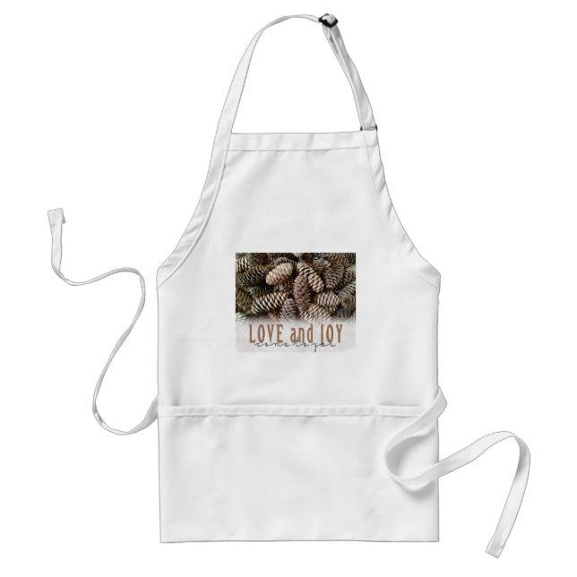 Rustic Holiday Love and Joy Pine Cone Adult Apron (Front)