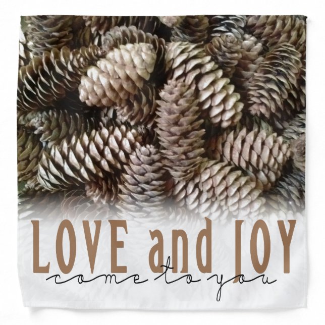 Rustic Holiday Love and Joy Pine Cone Bandana (Front)