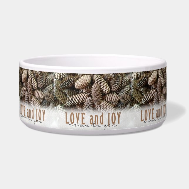 Rustic Holiday Love and Joy Pine Cone Bowl (Front)