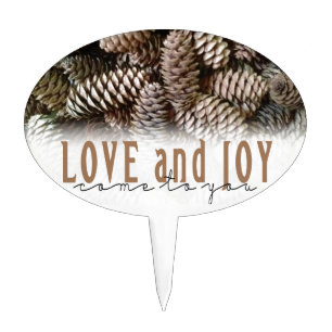 Rustic Holiday Love and Joy Pine Cone Cake Topper