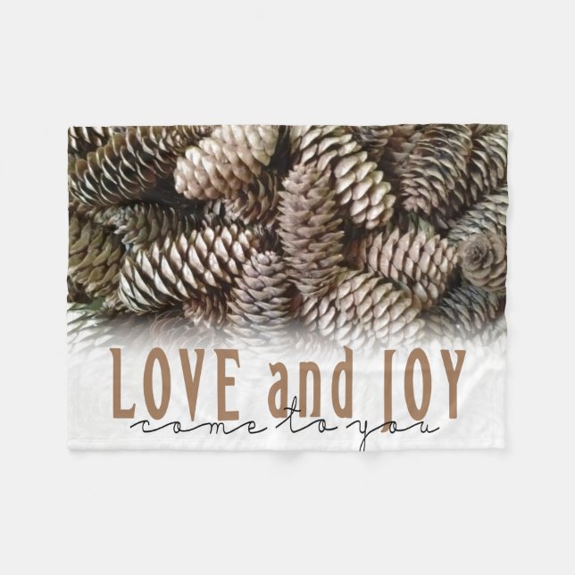 Rustic Holiday Love and Joy Pine Cone Fleece Blanket (Front (Horizontal))