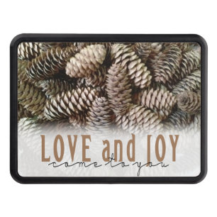 Rustic Holiday Love and Joy Pine Cone Hitch Cover