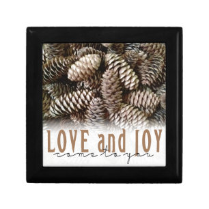 Rustic Holiday Love and Joy Pine Cone Keepsake Box