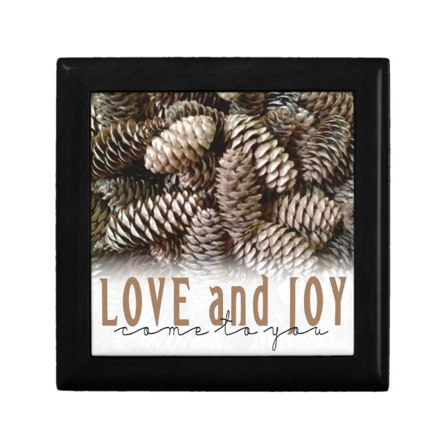 Rustic Holiday Love and Joy Pine Cone Keepsake Box (Front)