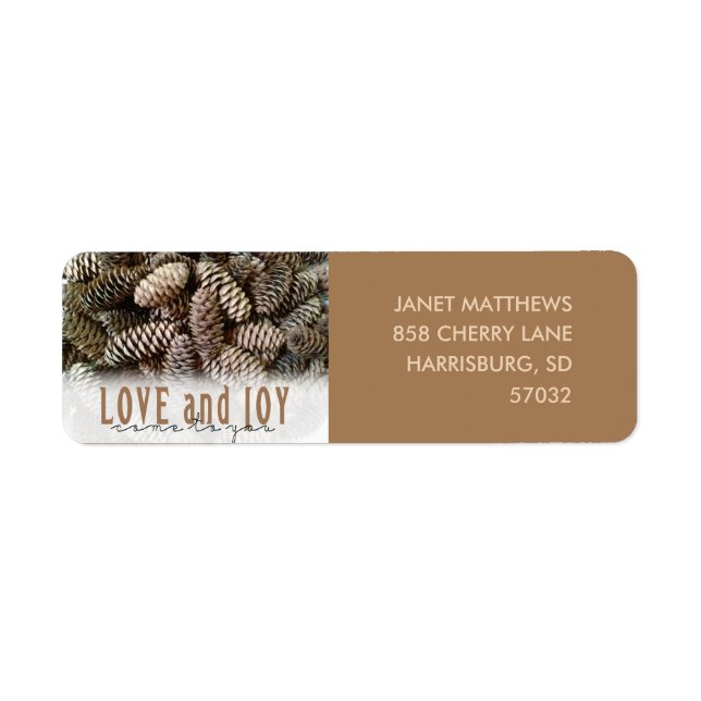 Rustic Holiday Love and Joy Pine Cone Label (Front)