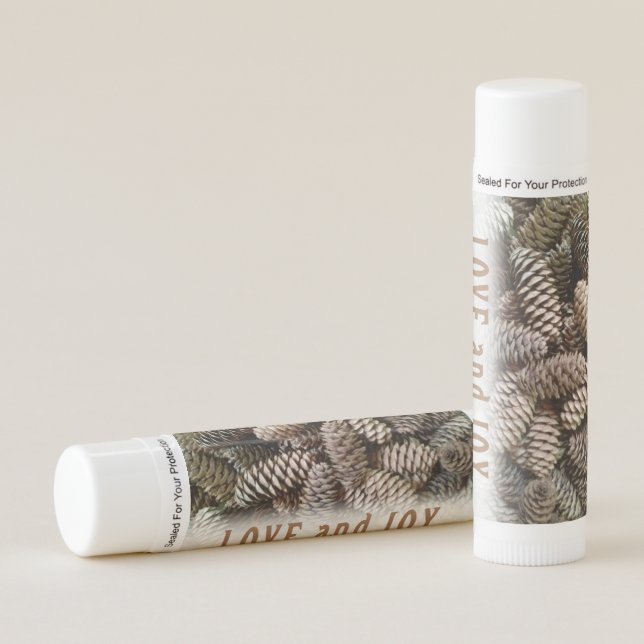 Rustic Holiday Love and Joy Pine Cone Lip Balm (Front)