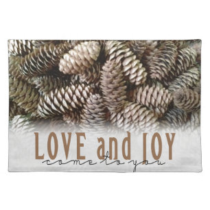 Rustic Holiday Love and Joy Pine Cone Placemat