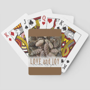 Rustic Holiday Love and Joy Pine Cone Poker Cards