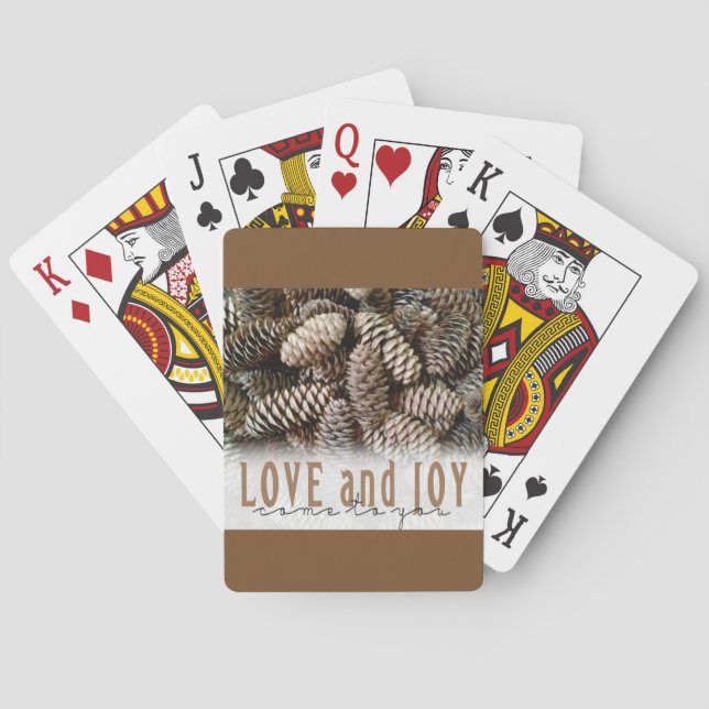Rustic Holiday Love and Joy Pine Cone Poker Cards (Back)
