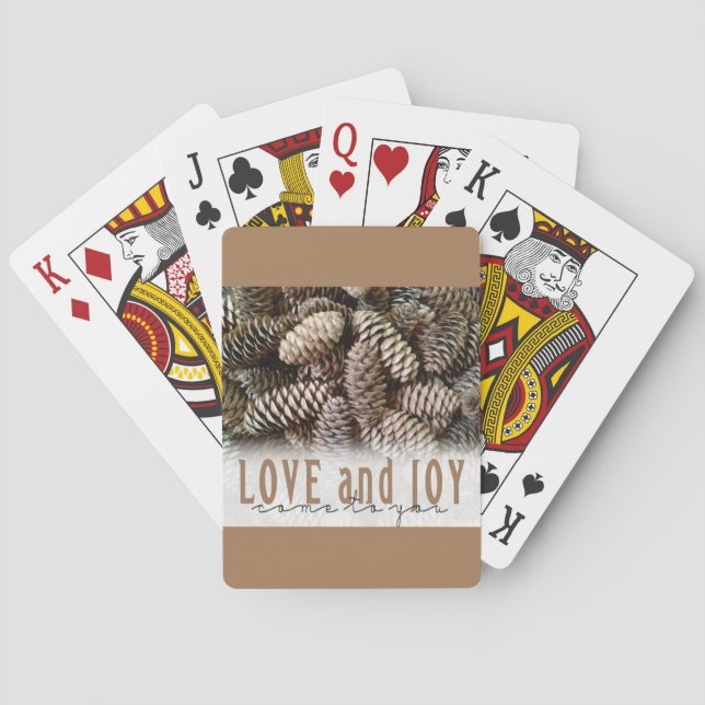Rustic Holiday Love and Joy Pine Cone Poker Cards (Back)