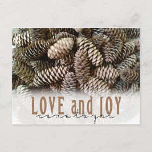 Rustic Holiday Love and Joy Pine Cone Postcard