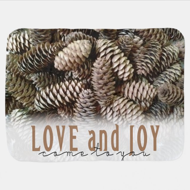Rustic Holiday Love and Joy Pine Cone Swaddle Blanket (Horizontal)