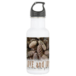 Rustic Holiday Love and Joy Pine Cone Water Bottle