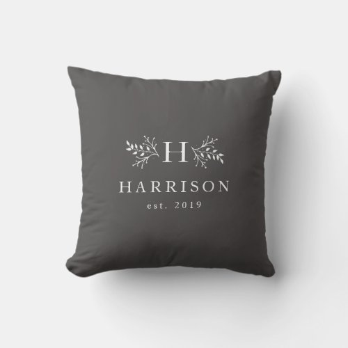 Rustic holiday monogram gray newlywed personalized throw pillow