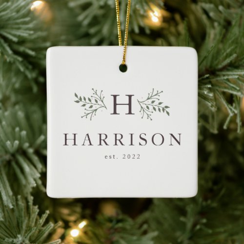 Rustic holiday monogram newlywed photo ornament