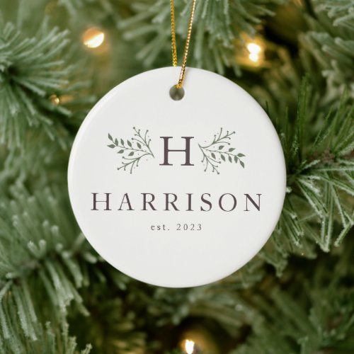 Rustic holiday monogram newlywed photo ornament