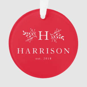 Rustic holiday monogram red photo ornament