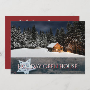Rustic Holiday Open House Party Snow Cabin Invitation